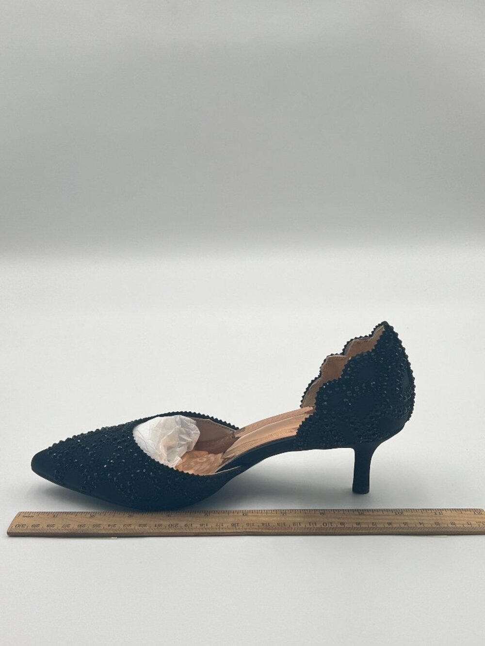 XYD Women's Pumps, Elegant Pointed Toe, D'Orsay Kitten Low Heel Rhinestone Pump